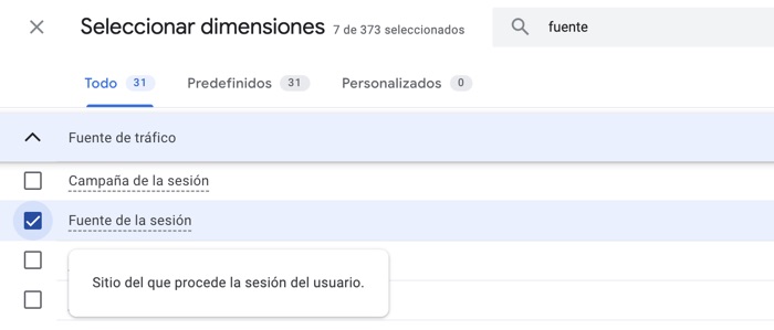 Google Analytics Explorar Fuente de la sesión