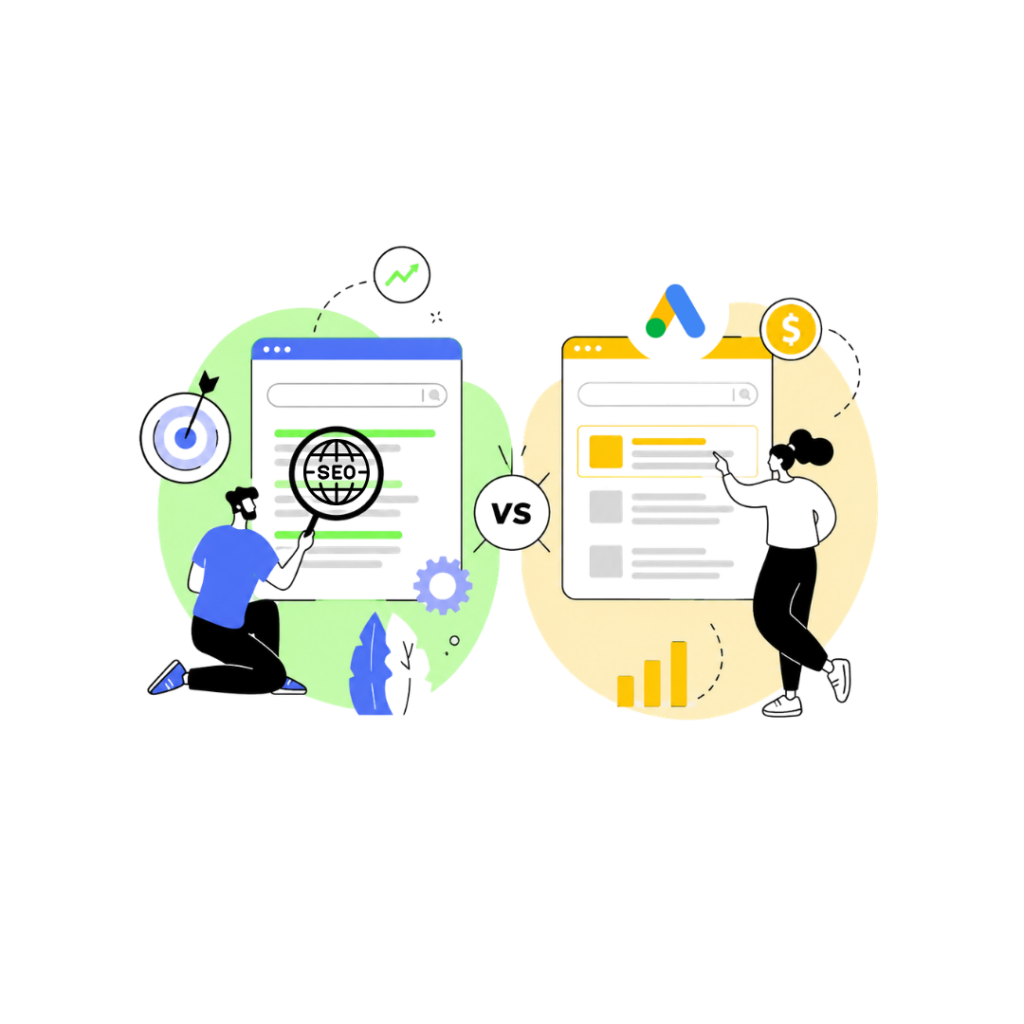 Imagen muestra la diferencia entre invertir en SEO y Google Ads